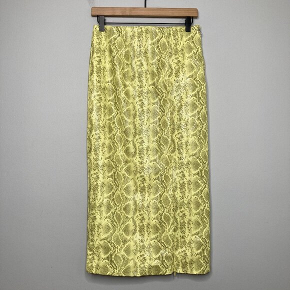 Rotate Birger Christensen Leeds Skirt Womens 6 Yellow Snake Faux Leather Rocker - Picture 3 of 11